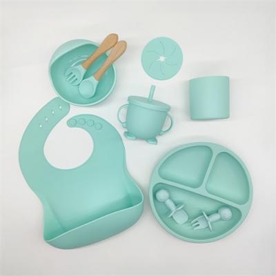 Wholesale BPA Free Baby Silicone Feeding Set Fork Spoon And Bibs USE Suction Silicone Baby Feeding Set - 副本