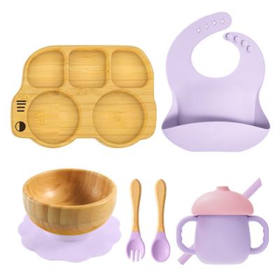 New design bamboo set plate bowl bib cup spoon fork